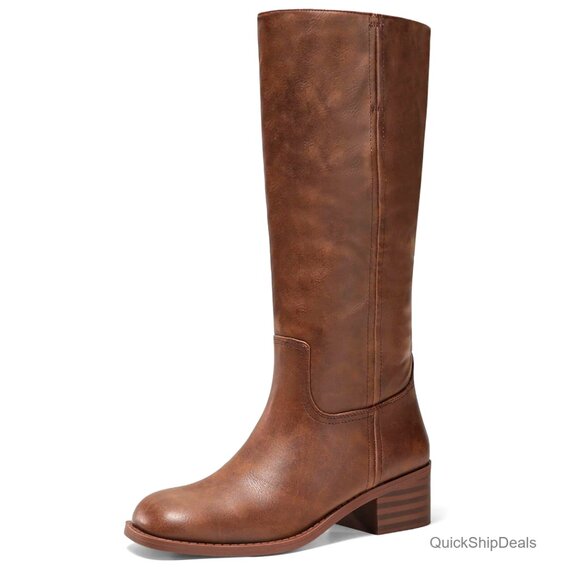 Shoes - Women's Knee High Boots Square Toe Chunky Heel Comfortable Low Heel Shoes